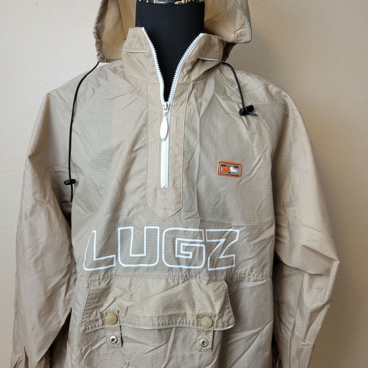 Vintage Lugz Pullover Kangaroo Pouch Hidden Hood Men XL Tan Beige
