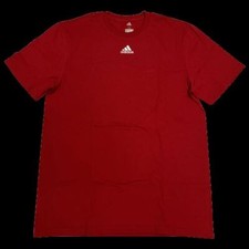 Adidas Red T-Shirt Mens Medium Short-Sleeve White 3 Stripe Logo Cotton Crew NEW