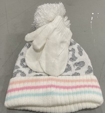 Wonder Nation Toddler Girls Cheetah Beanie Hat And Mitten Set Metallic Silver