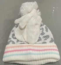 Wonder Nation Toddler Girls Cheetah Beanie Hat And Mitten Set Metallic Silver