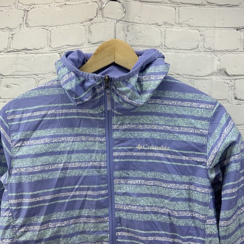 Columbia Sportswear Jacket Girls Sz L Water Resistant Purple Stripes - Picture 2 of 11