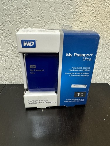WD MY PASSPORT ULTRA PREMIUM STORAGE Blue 1 TB Model WDBGPU0010BBL-NESN Win 10 - Picture 9 of 9