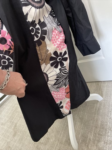 Floral Asymmetrical Hem Top or Button Up Dress Mod Black Pink White - Picture 19 of 24
