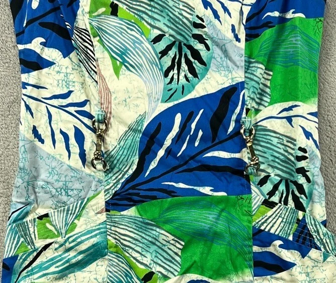 Vestido Ellen Tracy Mujer 2 Azul Verde Hawaiano Tropical Tiki Funda Sin Mangas Foto 2 de 4