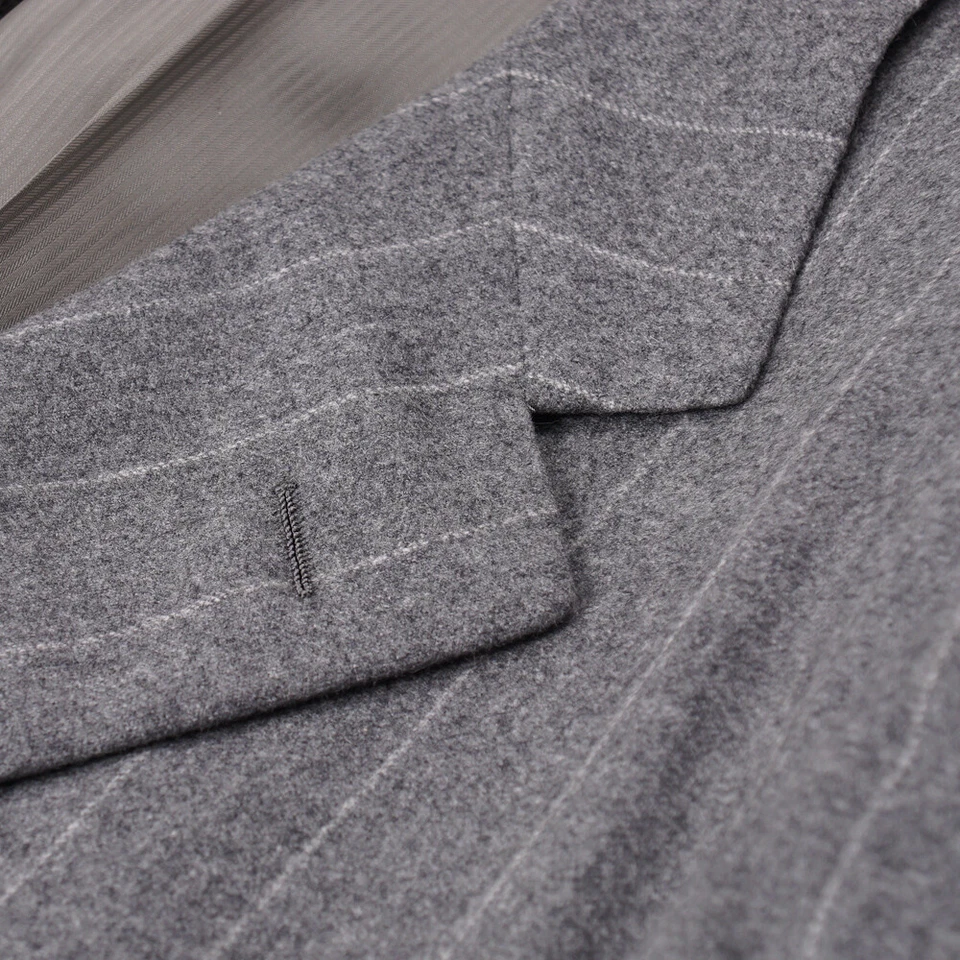 NUEVO CON ETIQUETAS $5995 D'AVENZA Traje de cachemir a rayas tiza gris claro 40 R ajuste clásico Foto 3 de 4