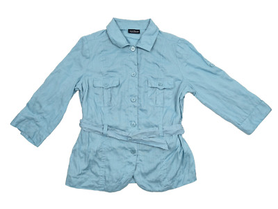 SIXTH SENSE Bluse Damen 42 Türkis 100% Leinen 3/4 Ärmel Hemdbluse Sommer