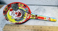 Vintage Metal noise maker toy, Colorful clown, US metal toy co, Tin Lithograph