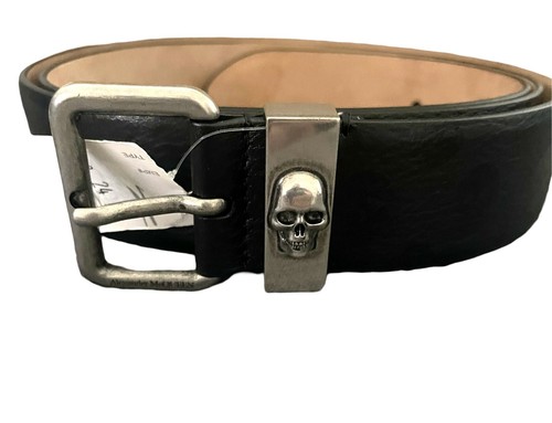 $995 NWT Alexander Mcqueen Black Skull Buckle Print Men's Leather Belt 44(110) - Picture 2 of 4