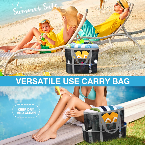 Mesh Beach Bag Rope Handles, Mesh Tote Bag for Women Contains Wicker Oversized B - 第 6/12 張圖片