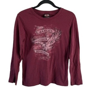 Harley Davidson Motorcycles Long Sleeve Tee Indiana Biker Bikercore Maroon Med