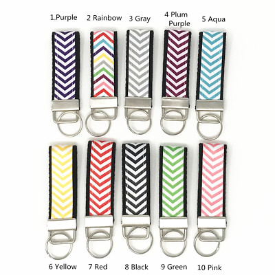 Multi Color Chevron Wave and Black Webbing Mini Key Fob with key ring