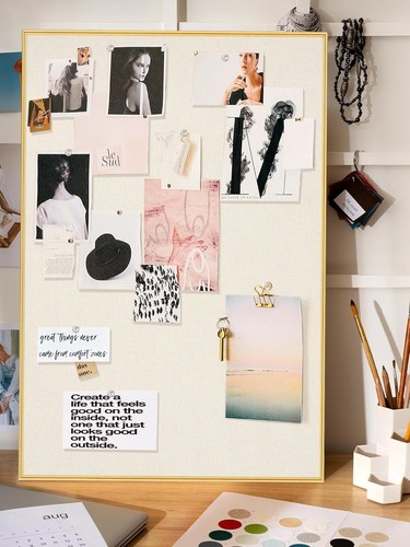 Chic Bulletin Board 30x20in - Self-Healing Oatmeal White Fabric with Gold Frame - Picture 8 of 9