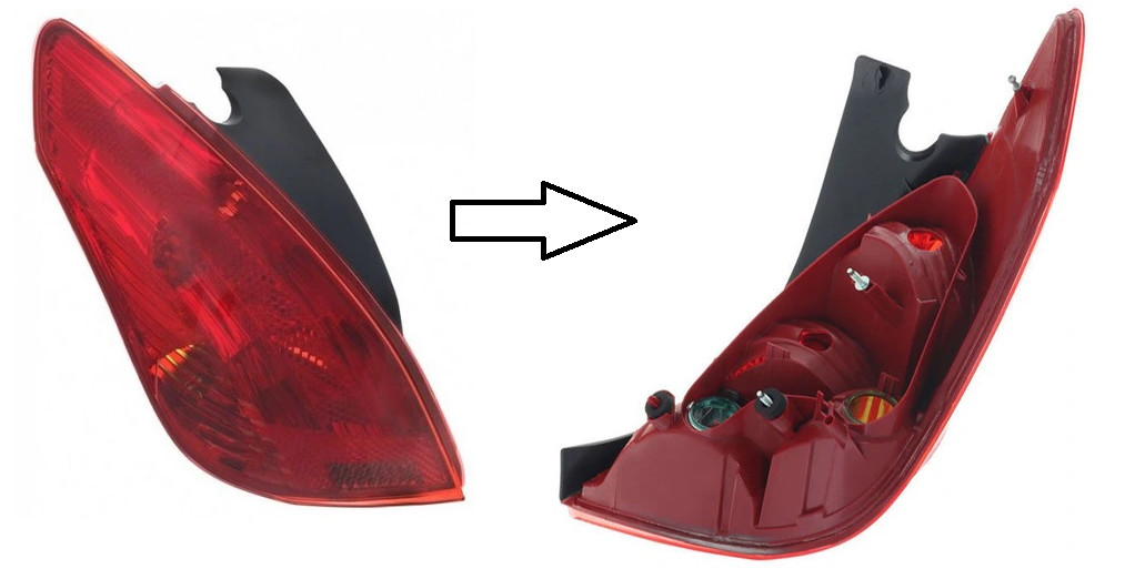 LAMPE FEU ARRIERE GAUCHE pour PEUGEOT 308 2007-2014 6350CV bloc optique rouge sans porte-lampe