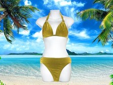 NEW GOTTEX 2 pc Moss Green HALTER BIKINI rhinestone Bathing suit SWIMSUIT Sz- 8