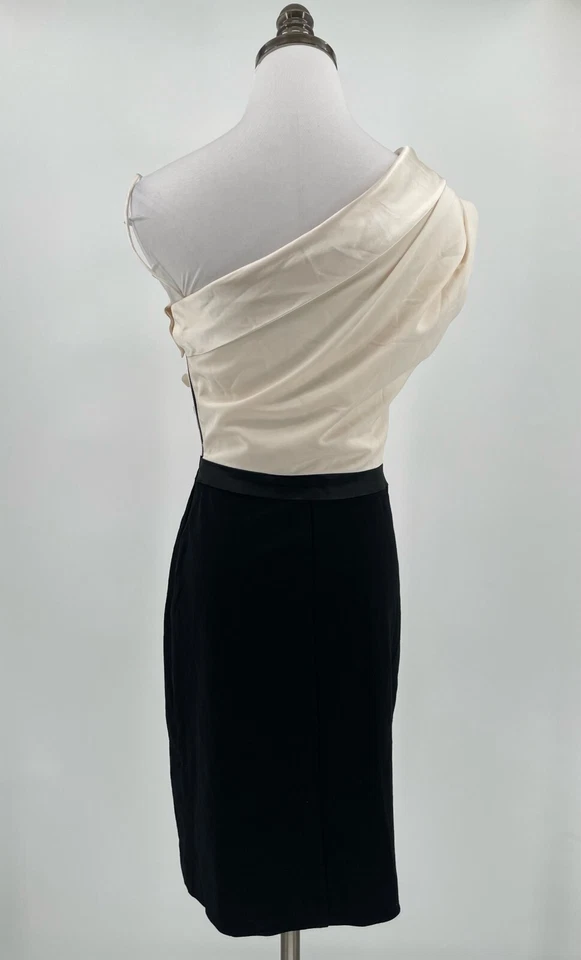 Dina BAR-El Womens Ivory Black Single Shoulder Draped Neck Sheath Dress Sz 2 - Image 4 of 4