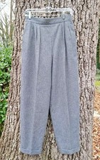 VTG 80's High Waist Wool Pleated Tweed Trousers Academia Pants 10 Straight Leg