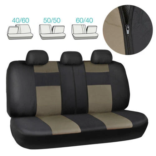 Beige & Black PU Leather Car Seat Covers Set & Non-Slip Steering Wheel Cover - Image 4 of 4