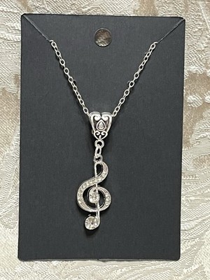 Musical Note Gem Charm Pendant Silver 18  Necklace Fashion Music Festival Boho
