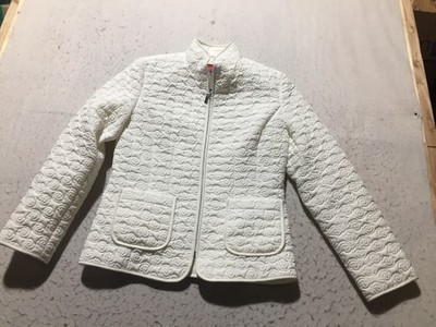 Gallery Quilted Coat Womens S Small White Swirls Long Sleeve Zip Up Pockets