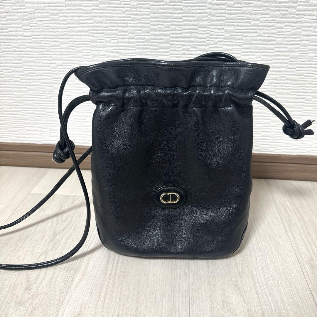 Dior CD Logo Black Leather Shoulder Bag Authentic F0510378 Scratch-Free