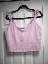 Blogilates Women's Ruffle Tank Top ~ Pink - 1X - Shelf Bra Romantic Ruffles EUC