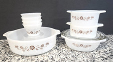 Juego de cazuela y tapa vintage Dynaware Pyr-o-rey vaso de leche blanco marrón margarita