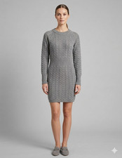 Gray Cable Knit Sweater Dress Fitted Mini Quiet Luxury Soft Girl Academia M
