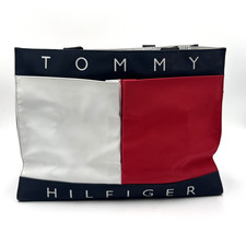 Vintage Tommy Hilfiger Flag Logo Very Big Large Tote Bag Purse Used 15" x 10"