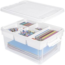 Creahaus 17 Quart Plastic Storage Box with Removable Tray Durable Craft Organ...
