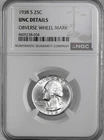 1938-S 25C WASHINGTON SILVER QUARTER NGC UNC DETAILS OBV WHEEL MARK #8405238-034