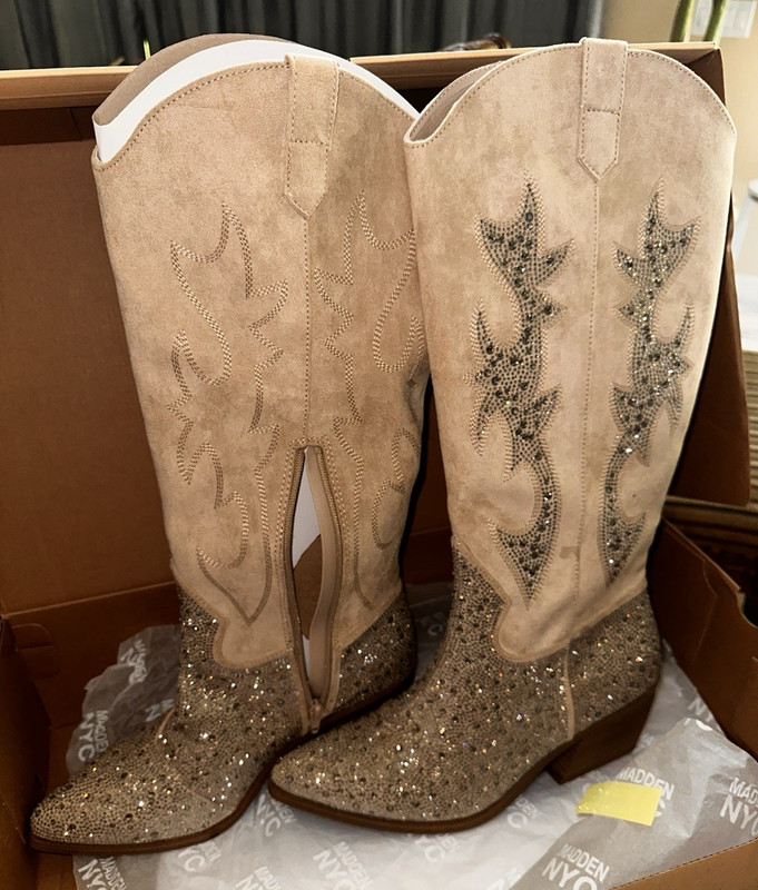 Madden NYC Women’s Tall Western Boots Glitter Inside Zip Comfort Foam Insole 11