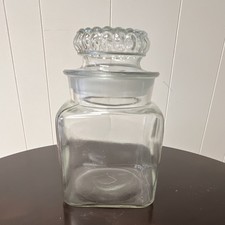 Clear Glass Square Kitchen Canister Jar with Decorative Pressed Lid