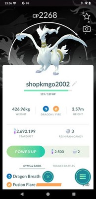 Pokémon G0 -- Shiny Reshiram Bg GoTour leve 50 + 3 moves