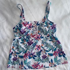 Floral Print Lace-Up Tankini Top Swimsuit Top Beach Pool Vacation Large