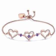 Cremation Jewelry Heart Urn Bracelet for Ashes for Women Rose Gold-Purple