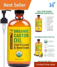 New 16 fl oz Glass Bottle Castor Oil Organic Cold Pressed Unrefined Glass Bot...