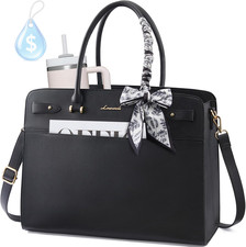 Laptop Tote Bag for Women, 15.6 Inch Large Faux Leather Work Bag Waterproof Brie