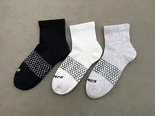3 pairs BOMBAS Women's Quarter socks Medium 8-10.5 Black White grey