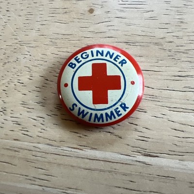 Red Cross Beginner Swimmer Vtg Metal Pinback Button