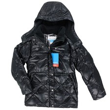 Columbia Girls Puffer Coat, Forest Park Omni Heat Down Hooded Jacket, Black XS
