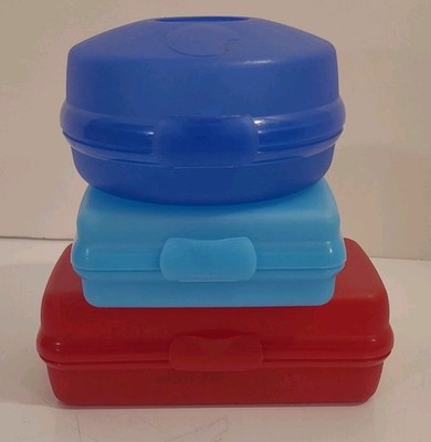 Tupperware 3 Set Sandwich/Bagel/Sub Container/Blue/Red/Teal Keepers  Lunch To GO