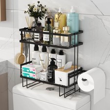2-Tier Over Toilet Storage Shelf, Wall-Mount with 2 Hook/Paper Rack