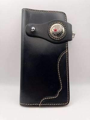Men's Leather Credit ID Cards Holder Long Chain Wallet Biker Trucker Heavy US