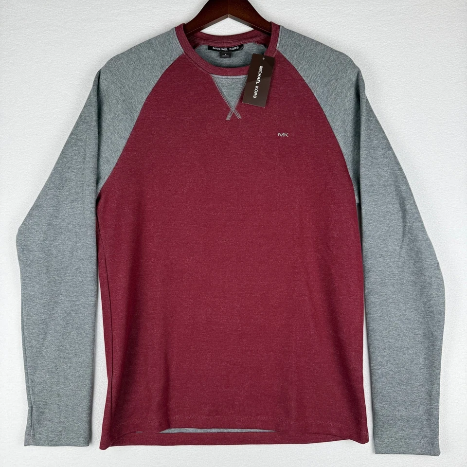 NUEVO Suéter Michael Kors Para Hombres Pequeño Merlot Bloques de Color Cuello Redondo Pullover Foto 2 de 4
