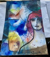 Original Michael Leu Painting Mixed Media on Paper 14"x20"  1991