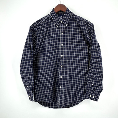 GAP Men's Navy Blue Windowpane Grid Button Down Shirt S 100% Cotton Vintage