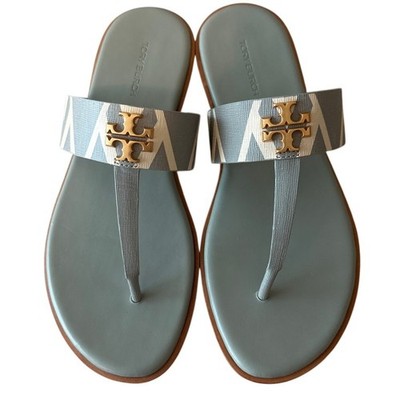 Tory Burch Mini Everly Sandals Blue Grey Geometric Double T 7