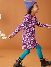 Tea Collection Girls Purple Floral Mighty Mini Dress Long Sleeve Cotton Size 14