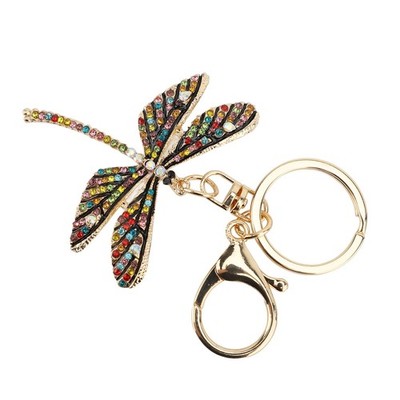 Colorful Dragonfly Keychain Zinc Alloy Sparkle Rhinestones Cute Dragonfly Key Ri
