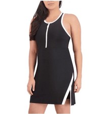 SAGE Collective Women's Active Sleeveless Dress with Shorts Black White Size XL